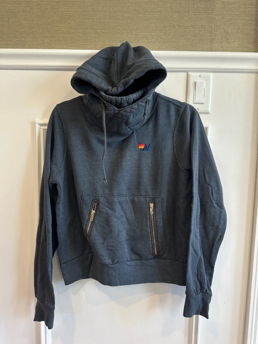 Aviator Nation Charcoal Gray Hoodie with Small Rainbow Logo